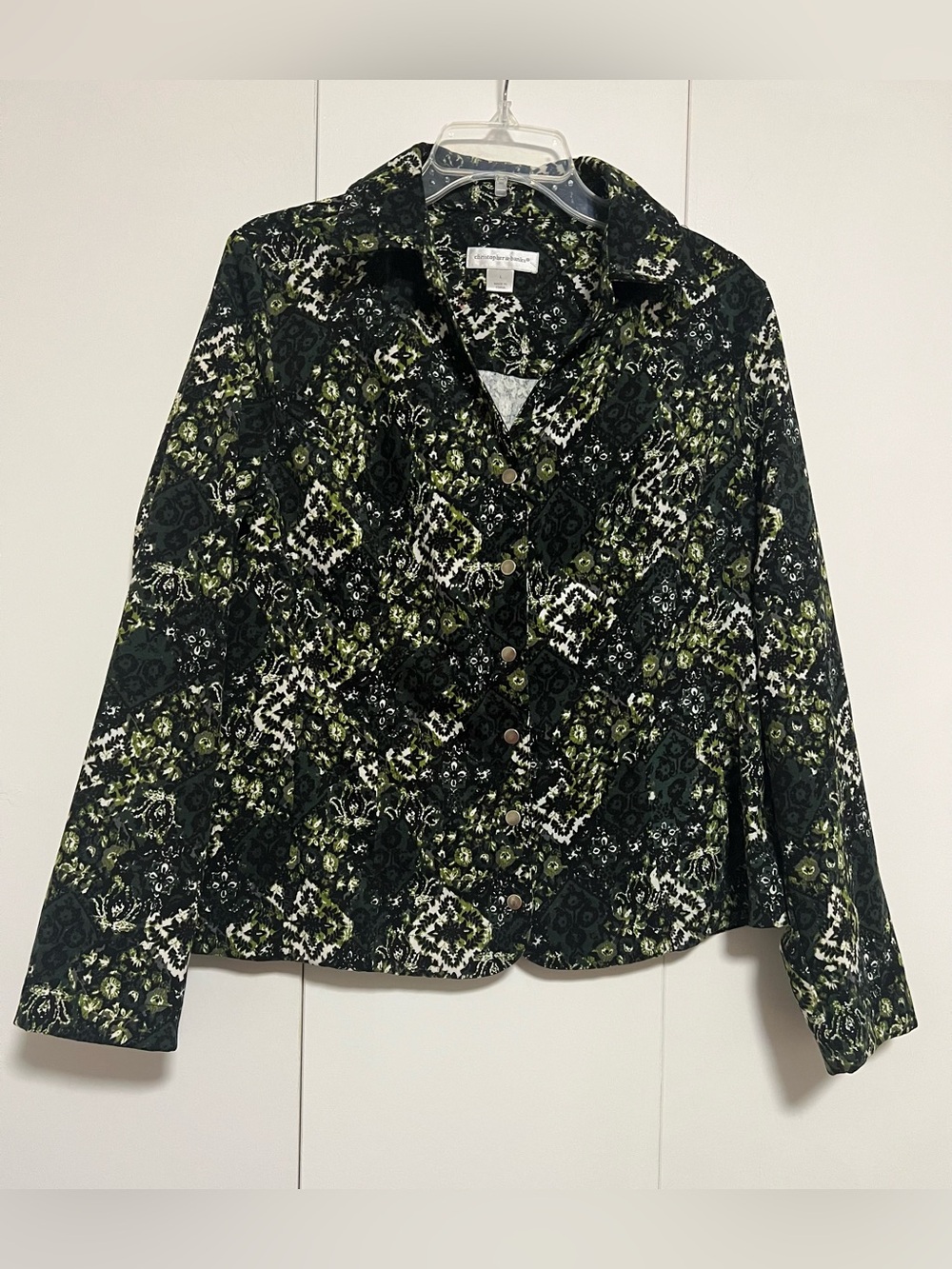 Christopher & Banks Snap Shirt Jacket Sz L Green Floral Long Sleeve Shacket